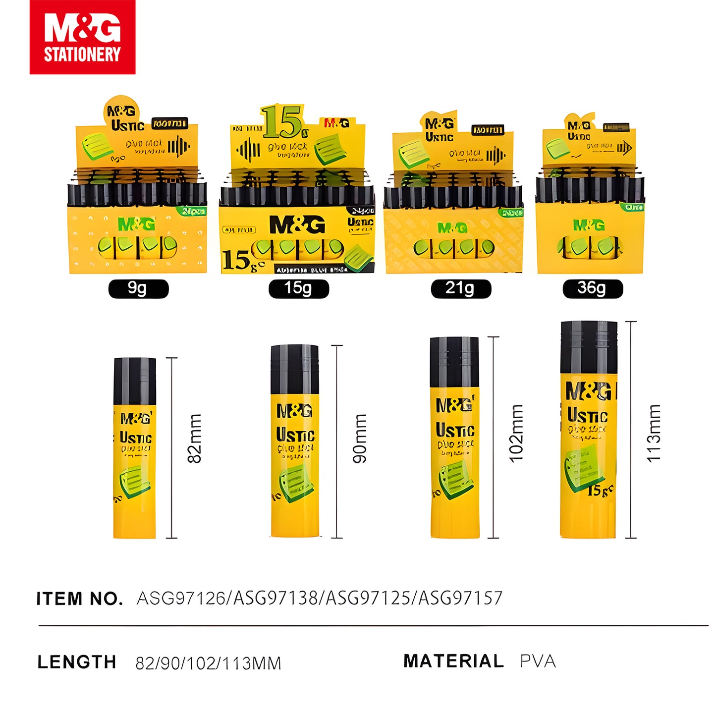 M&G Ustic Glue Stick Strong Adhesive PVA 36G 12s/Set (ASG97157)